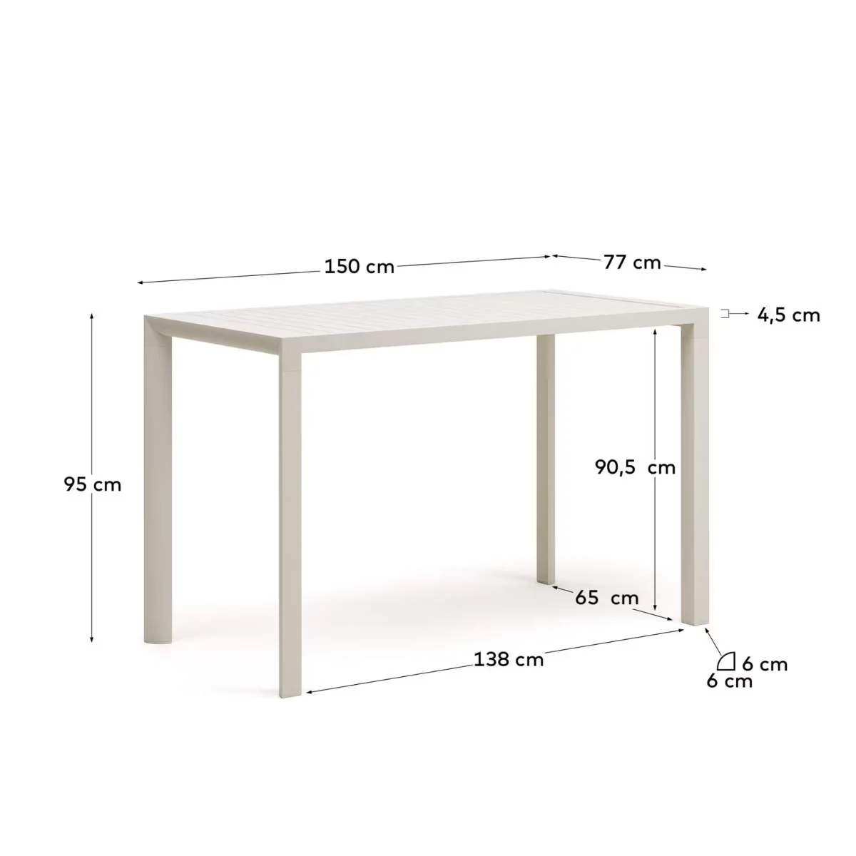 Kave Home Culip aluminium outdoor bar table in powder coated white finish, 150 x 77 cm - Image 6