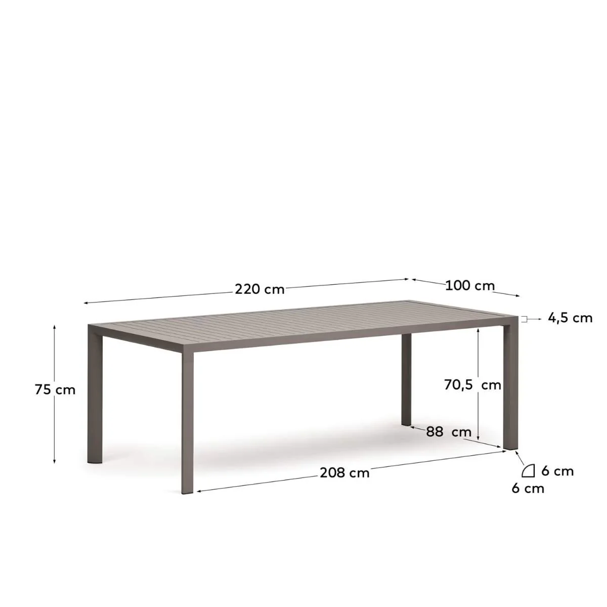 Kave Home Culip aluminium outdoor table in powder coated brown finish, 220 x 100 cm - Image 7