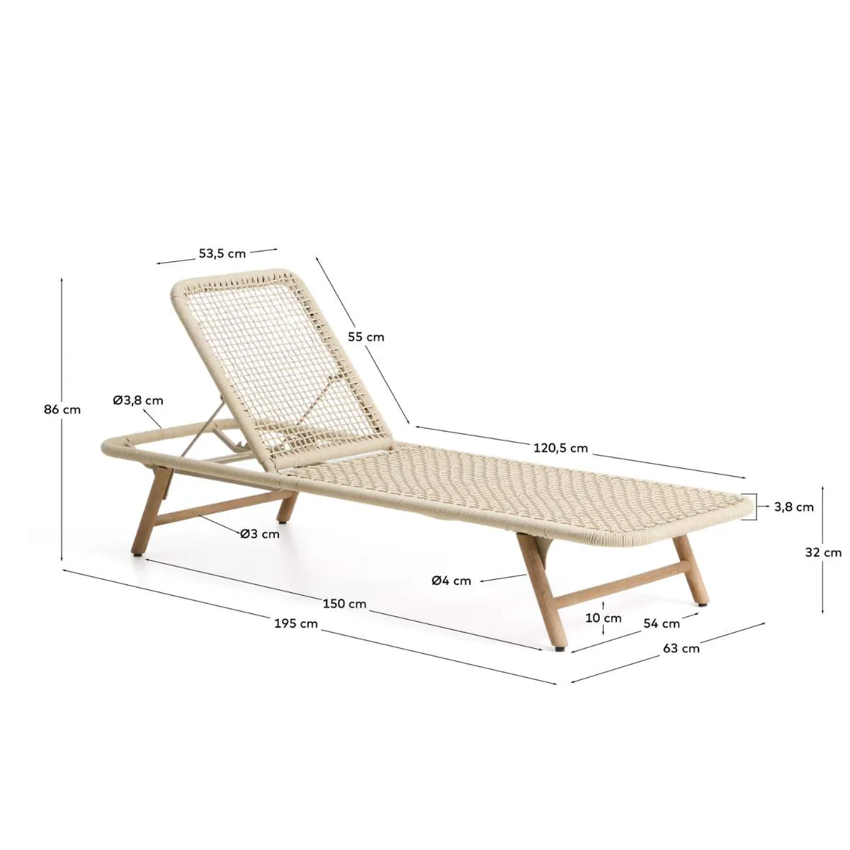 Kave Home Dandara sun lounger in steel, green rope and legs in solid FSC 100% acacia wood - Image 15