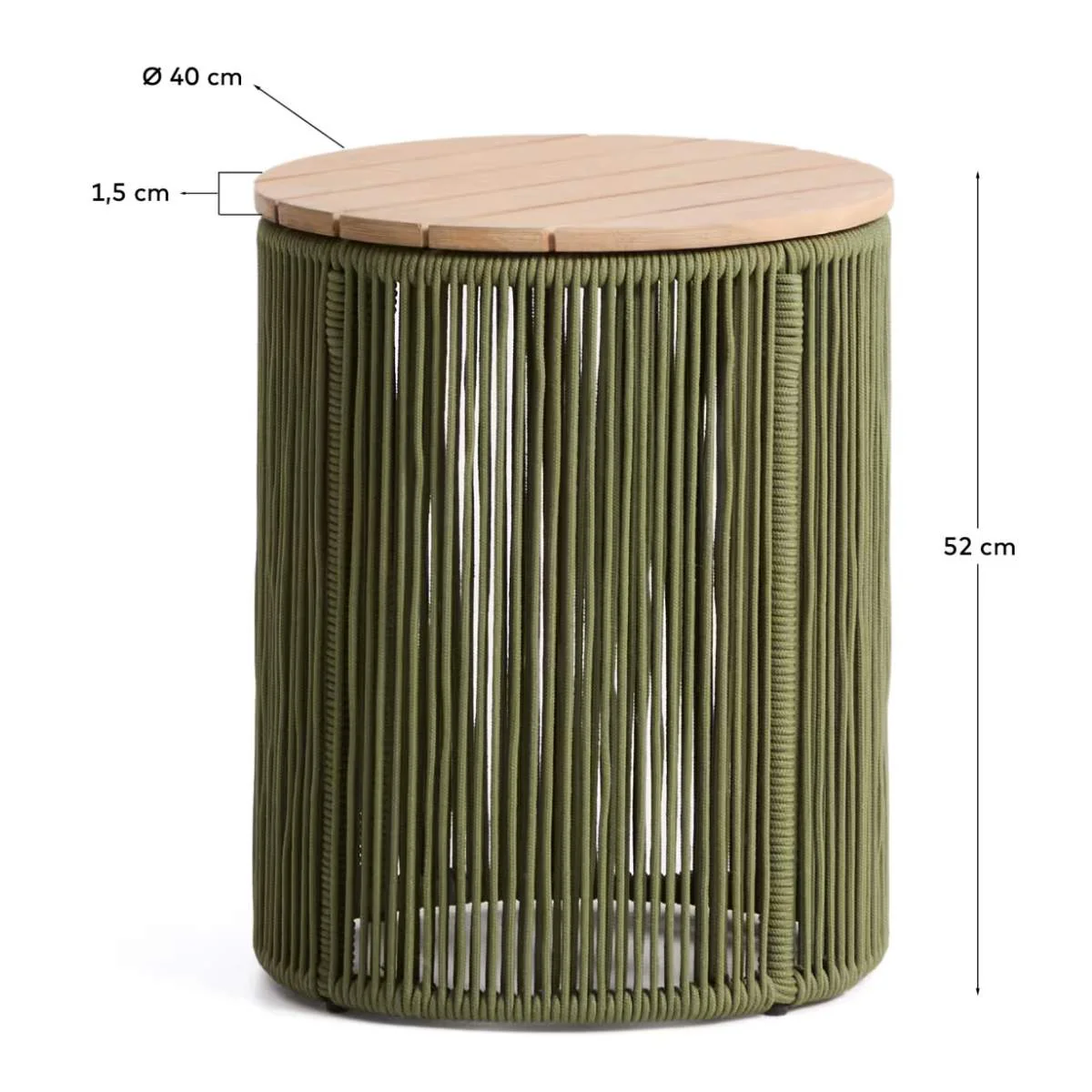 Kave Home Dandara side table in steel, green rope cord and solid acacia wood Ø40cm FSC 100% - Image 5
