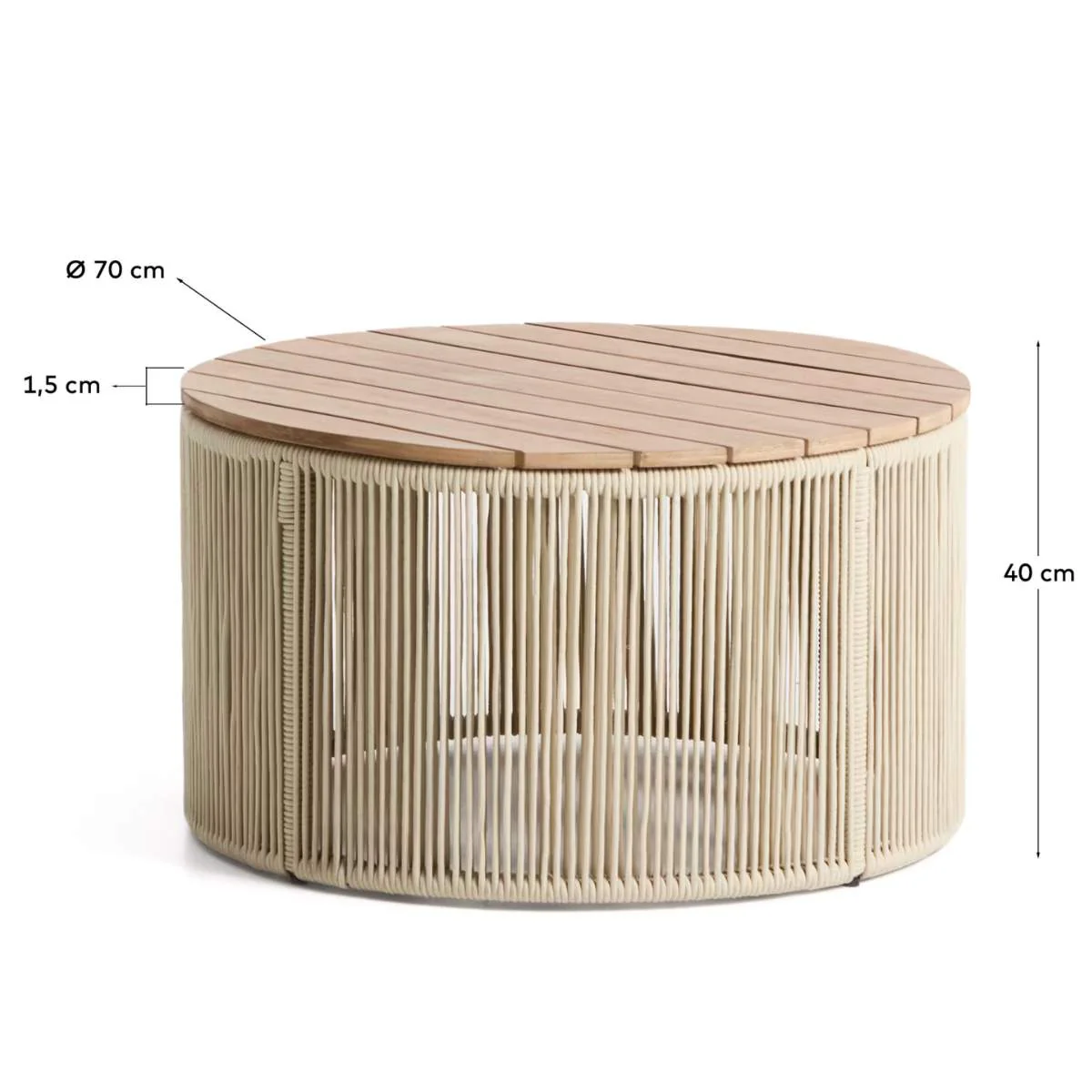 Kave Home Dandara coffee table in steel, green rope cord and solid acacia wood Ø70cm FSC 100% - Image 10