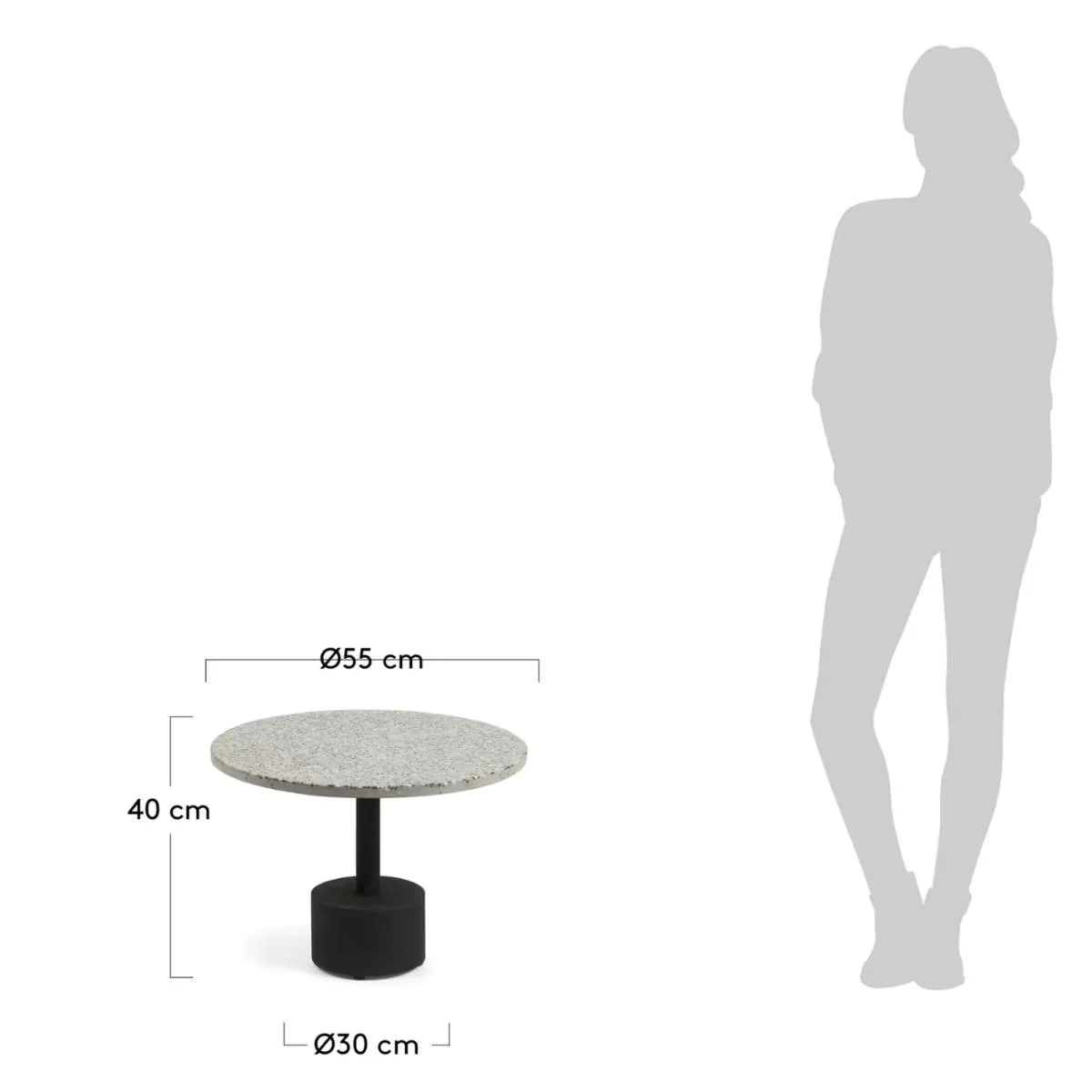 Kave Home Delano grey terrazzo side table with steel legs in a black finish, Ø 55 cm - Image 3