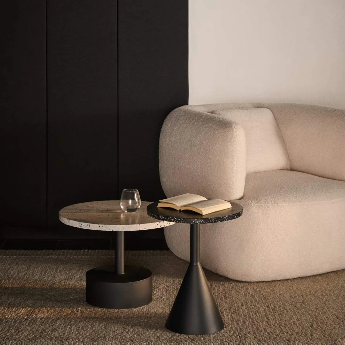 Kave Home Delano grey terrazzo side table with steel legs in a black finish, Ø 55 cm - Image 4