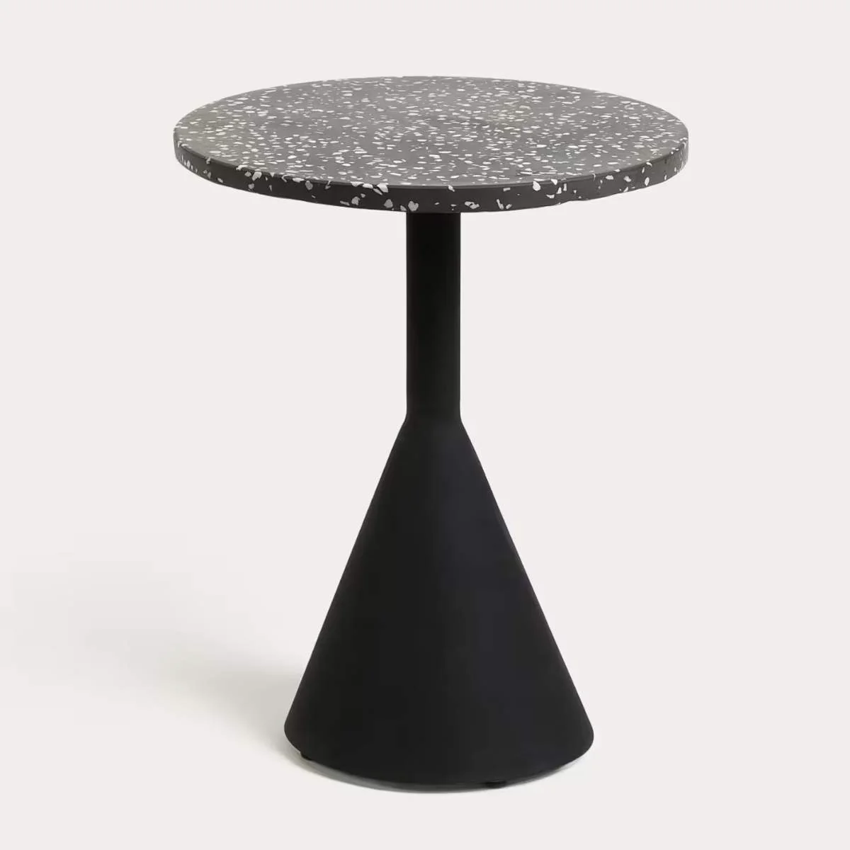 Kave Home Delano black terrazzo side table with steel legs in a black finish, Ø 40 cm