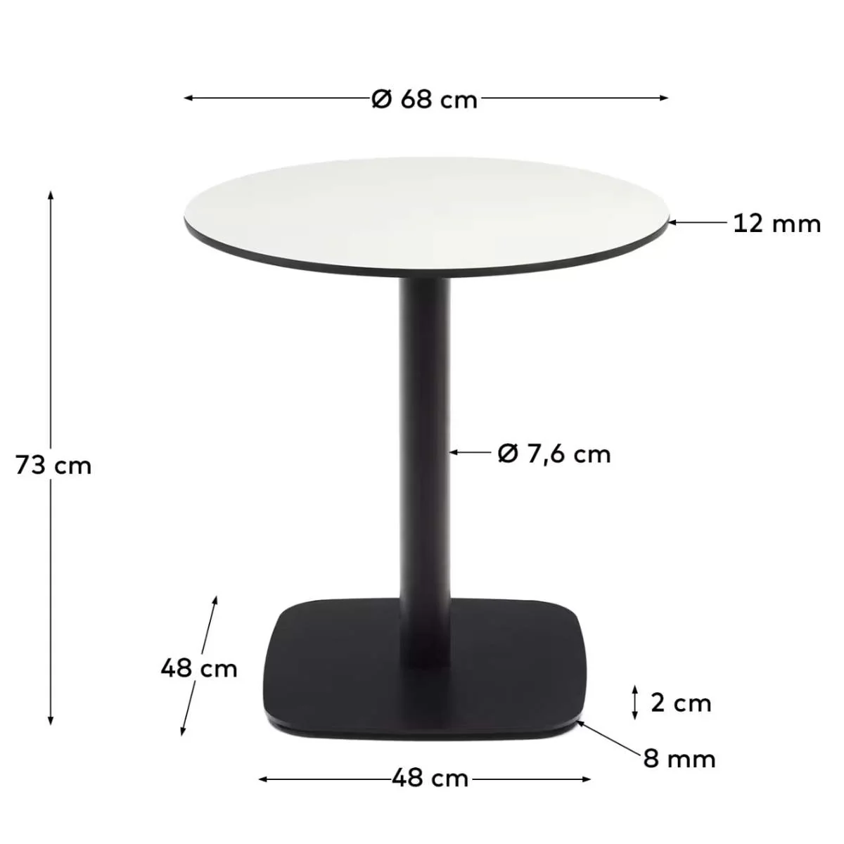 Kave Home Dina round outdoor table in white with metal legal in a painted black finish, Ø 68x70 cm - Image 5