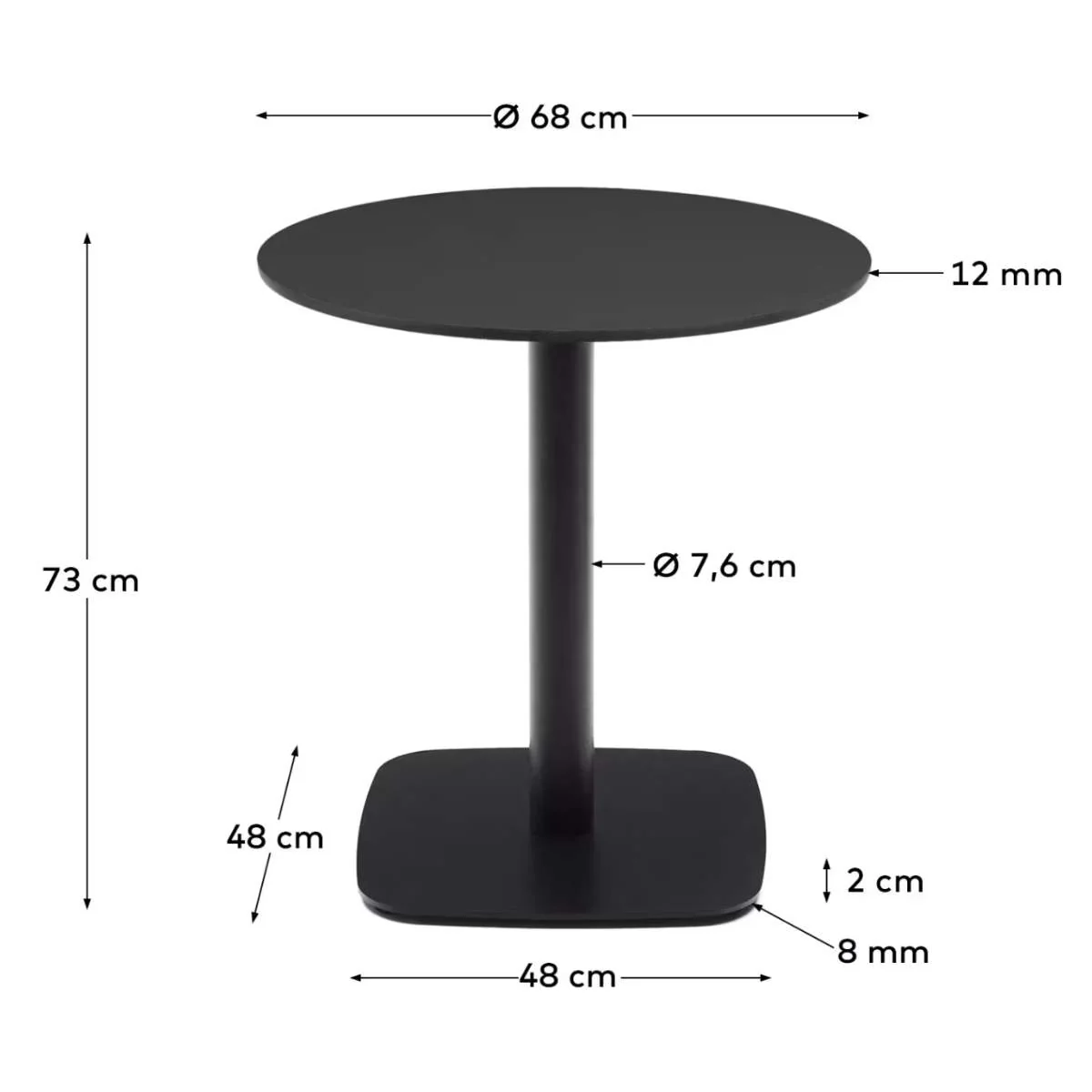 Kave Home Dina round outdoor table in white with metal legal in a painted black finish, Ø 68x70 cm - Image 8