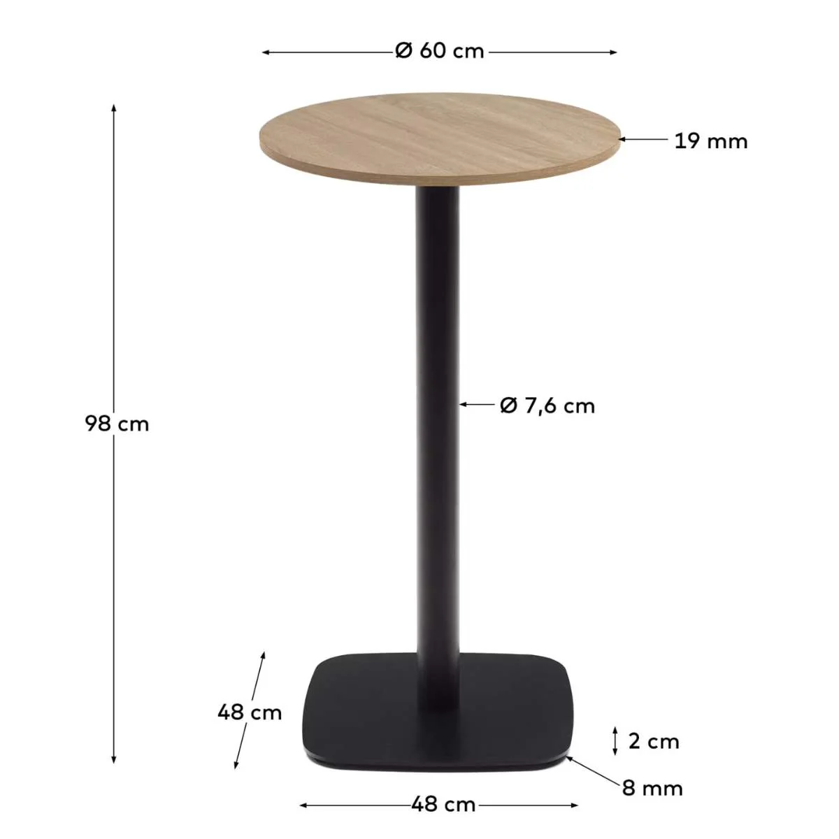 Kave Home Dina high round table in natural finish melamine with metal leg in a painted black finish, Ø 60x96 cm - Image 4