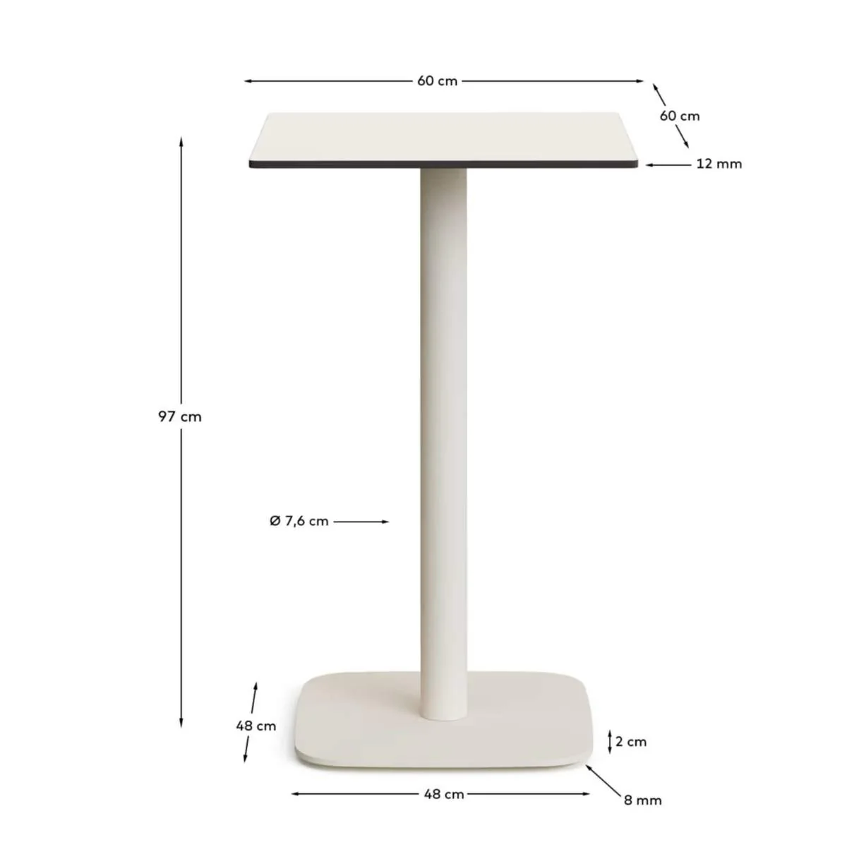 Kave Home Dina high outdoor table in white with metal leg in a painted white finish, 60x60x96 cm - Image 3