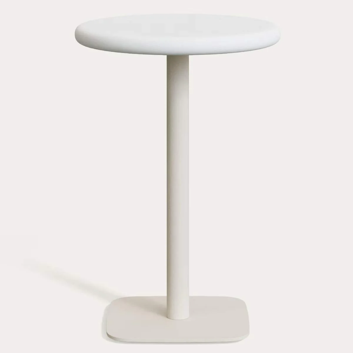 Kave Home Dina outdoor tall round table with white cement top Ø70cm and white steel base 48x48x96cm