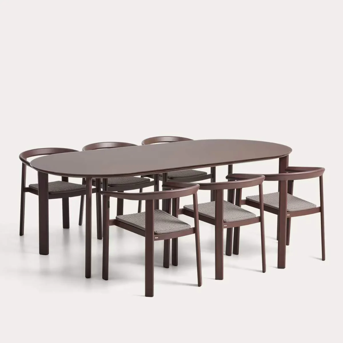 Kave Home Erice set of 6 aluminium and rope cord stackable chairs and a table in ecru aluminium and tempered glass 230 x 100cm - Image 2