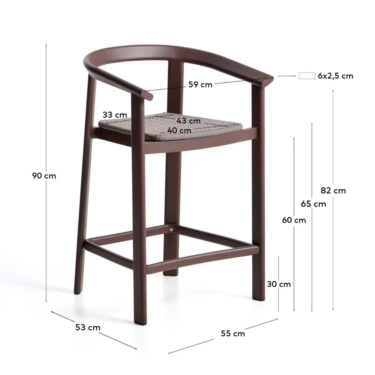 Kave Home Erice stool in aluminium and ecru rope cord 65cm - Image 16