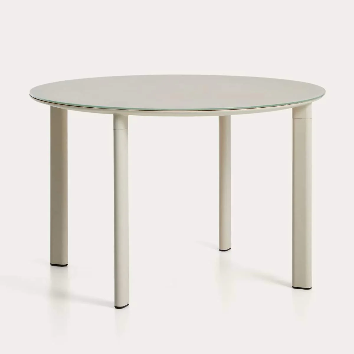 Kave Home Erice round table in aluminium and ecru tempered glass Ø120 cm