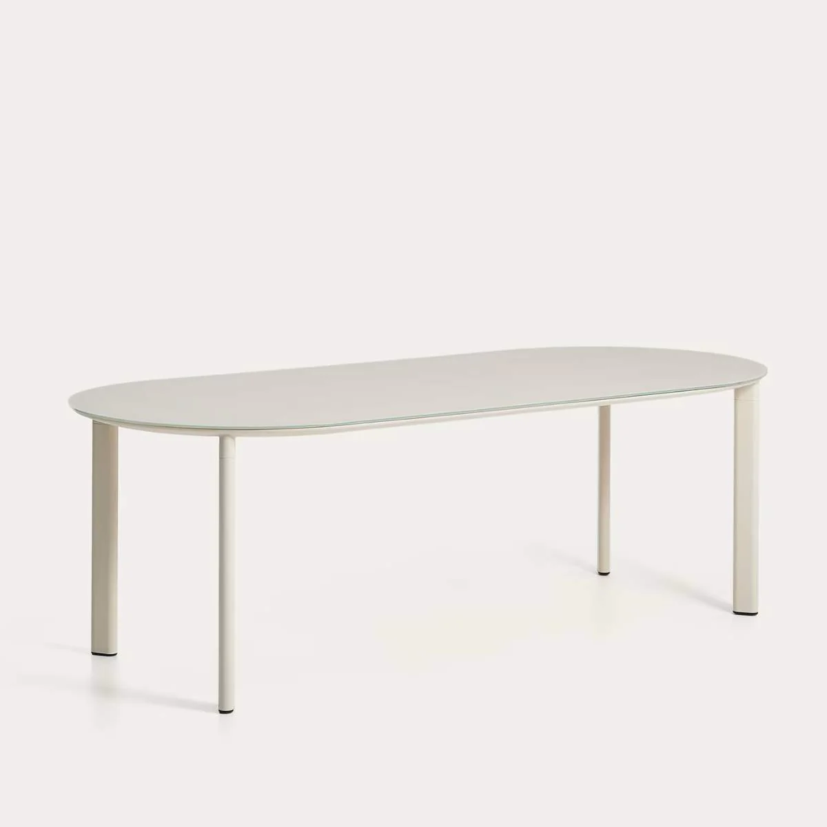 Kave Home Erice oval table in aluminium and ecru tempered glass 230 x 100 cm - Image 3