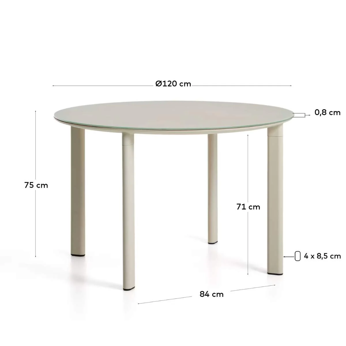 Kave Home Erice round table in aluminium and ecru tempered glass Ø120 cm - Image 6