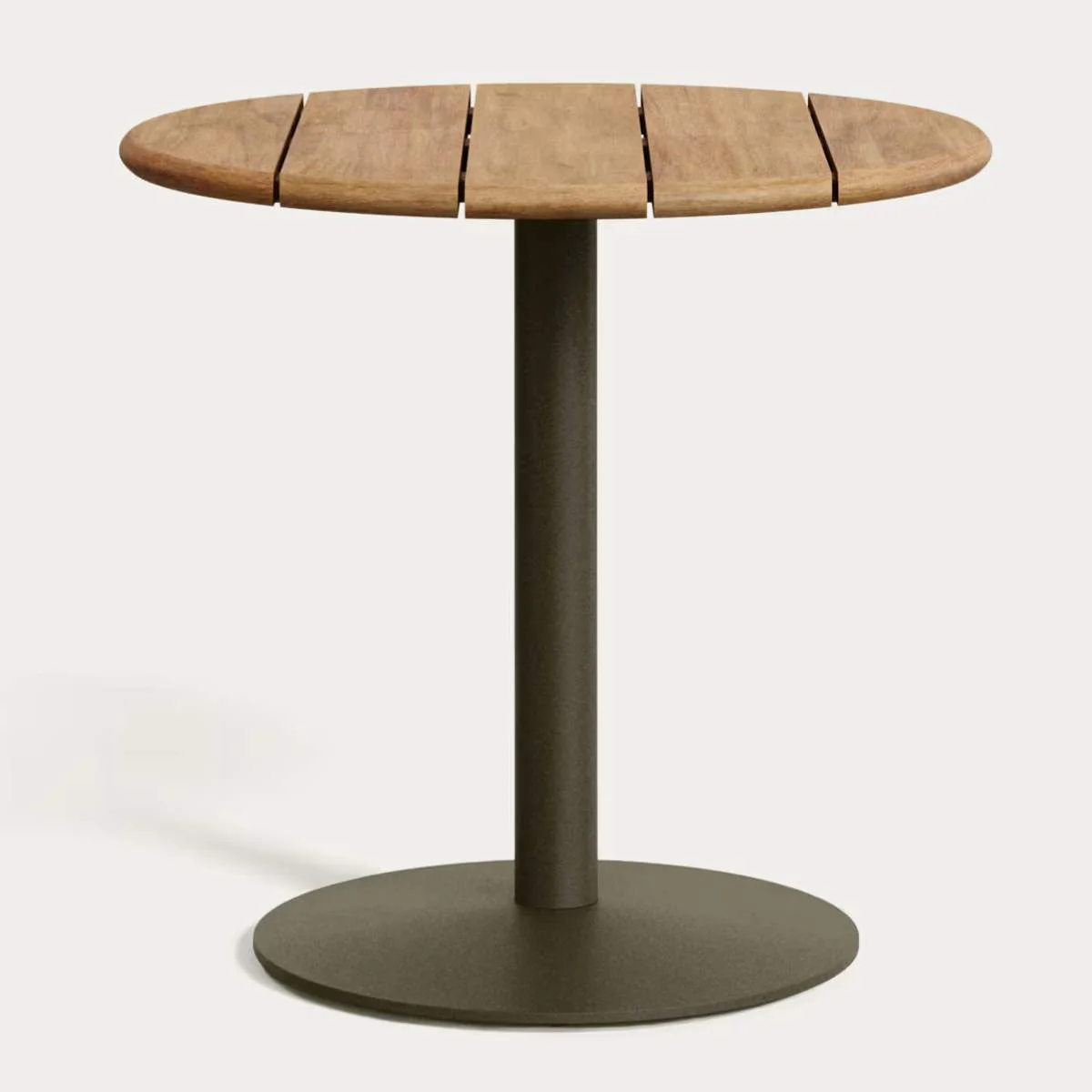 Kave Home Esilda outdoor round table with FSC 100% acacia top Ø80cm and green steel base Ø55x72cm