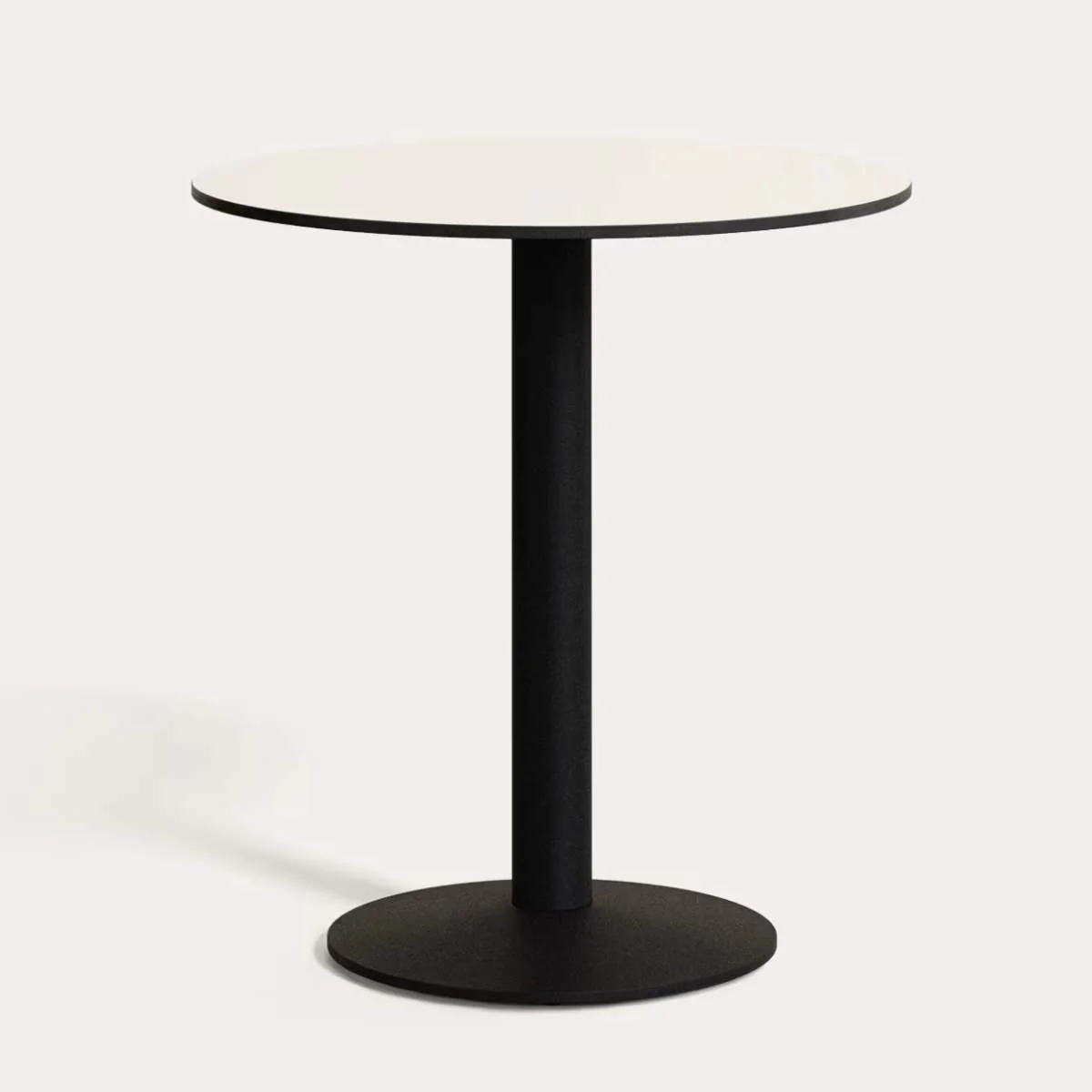 Kave Home Esilda round outdoor table in white with metal leg in a painted black finish, Ø 70 x 70 cm