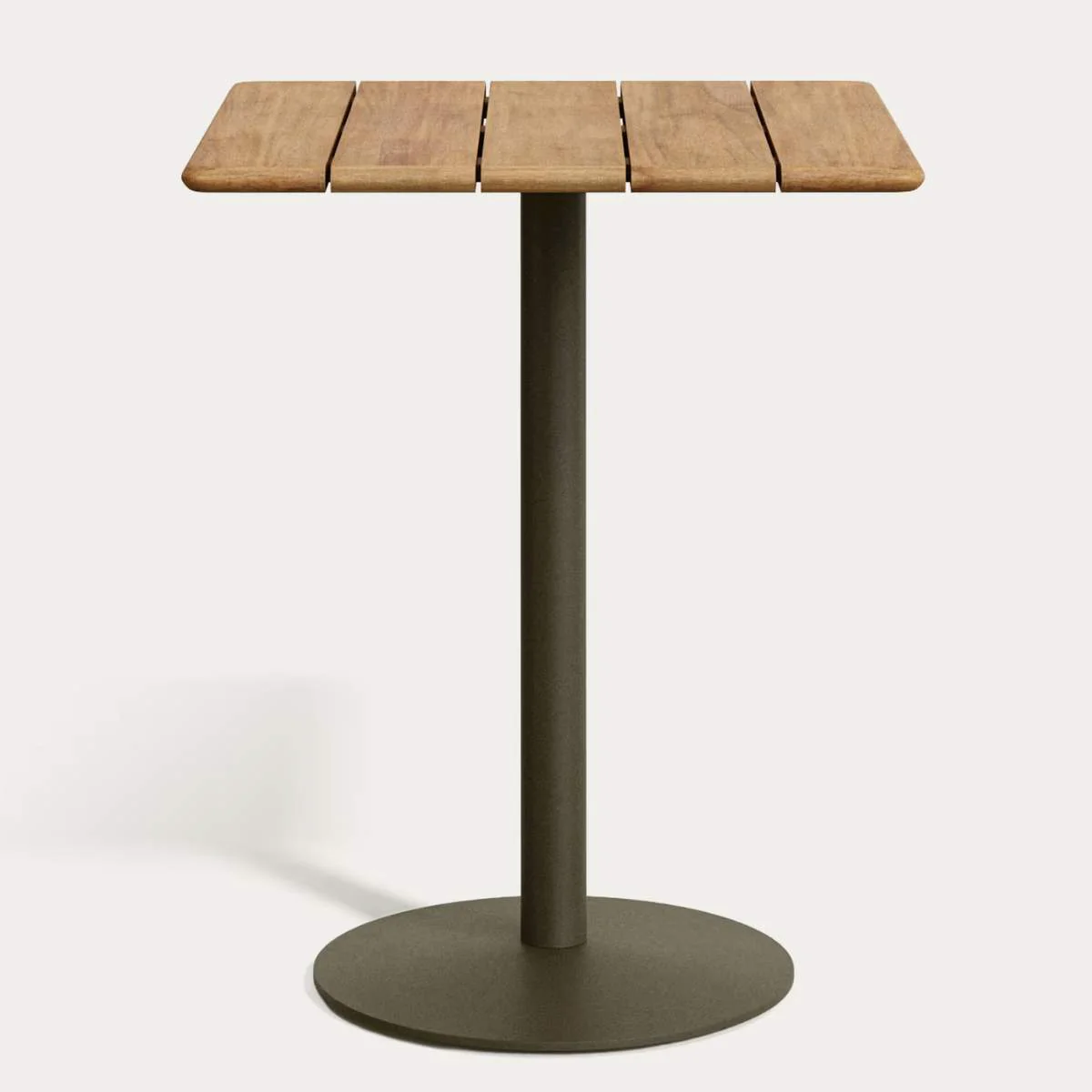 Kave Home Esilda outdoor tall table with FSC 100% acacia top 80x80cm and green steel base Ø55x96cm