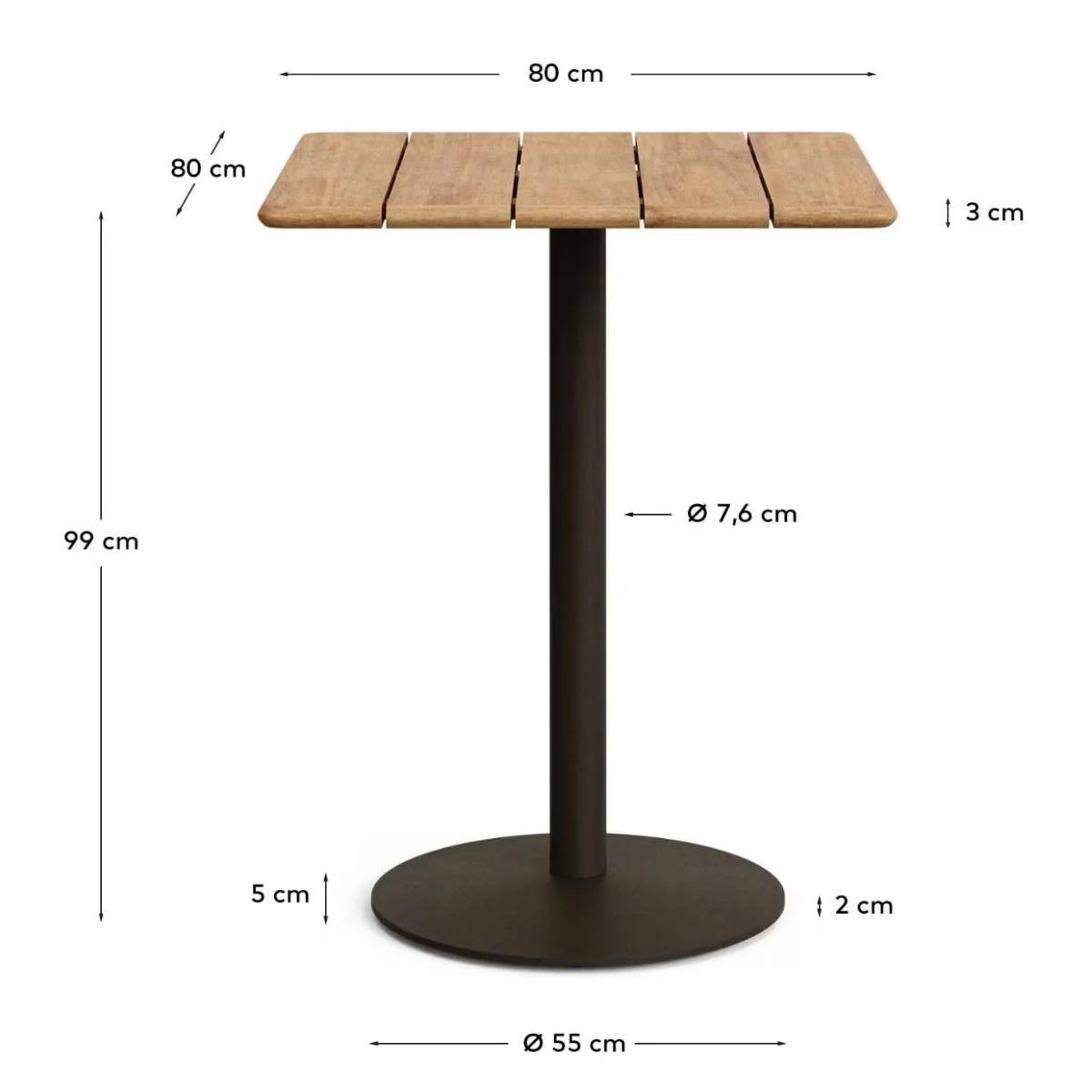 Kave Home Esilda outdoor tall table with FSC 100% acacia top 80x80cm and green steel base Ø55x96cm - Image 4