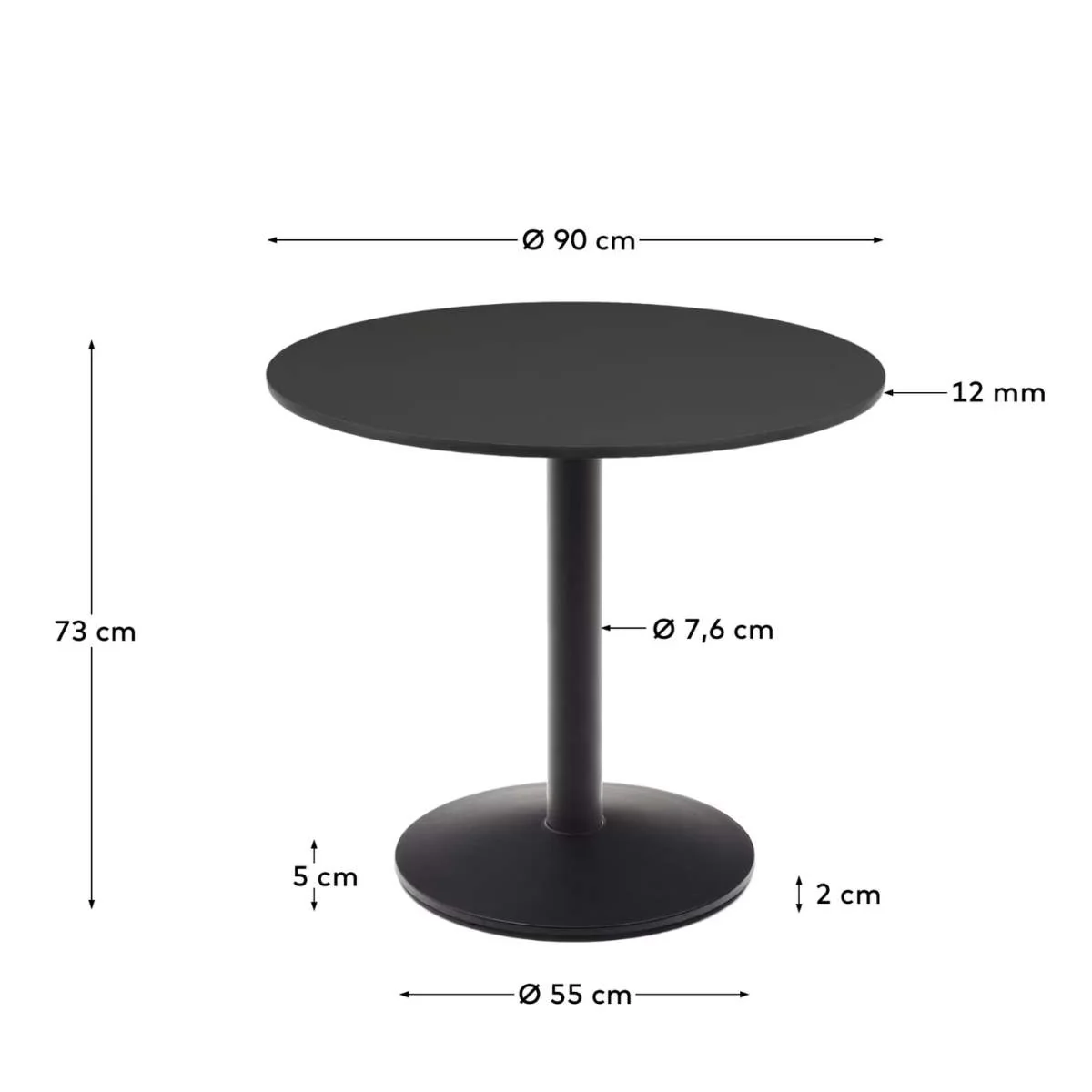 Kave Home Esilda round outdoor table in black with metal leg in a painted black finish, Ø 90 x 70 cm - Image 5