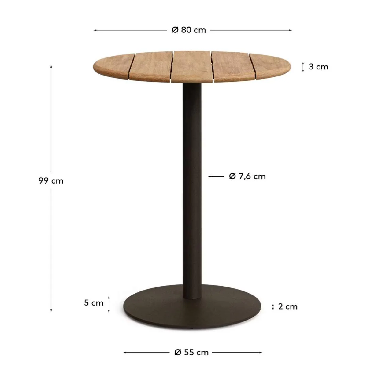 Kave Home Esilda outdoor tall round table with FSC 100% acacia top Ø80cm and green steel base Ø55x96cm - Image 4