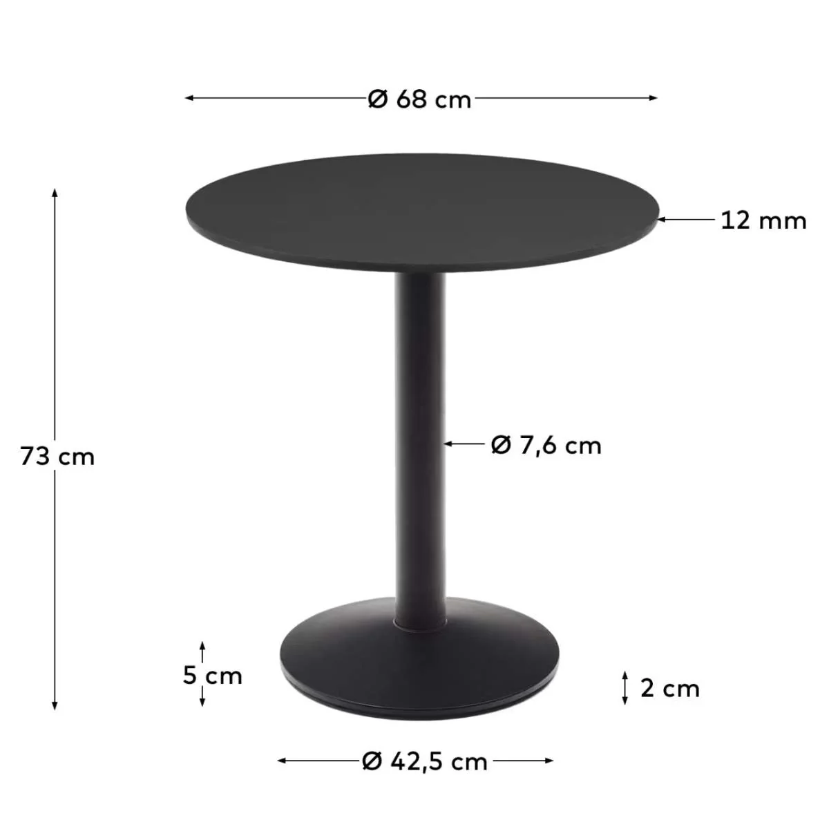 Kave Home Esilda round outdoor table in black with metal leg in a painted black finish, Ø 90 x 70 cm - Image 6
