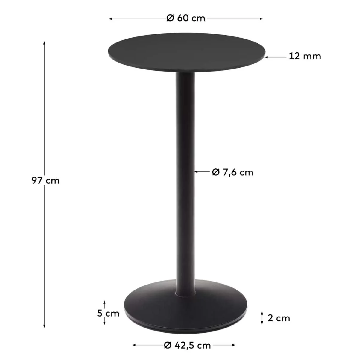 Kave Home Esilda high round outdoor table in white with metal leg in a painted black finish, Ø 60 x 96 cm - Image 8