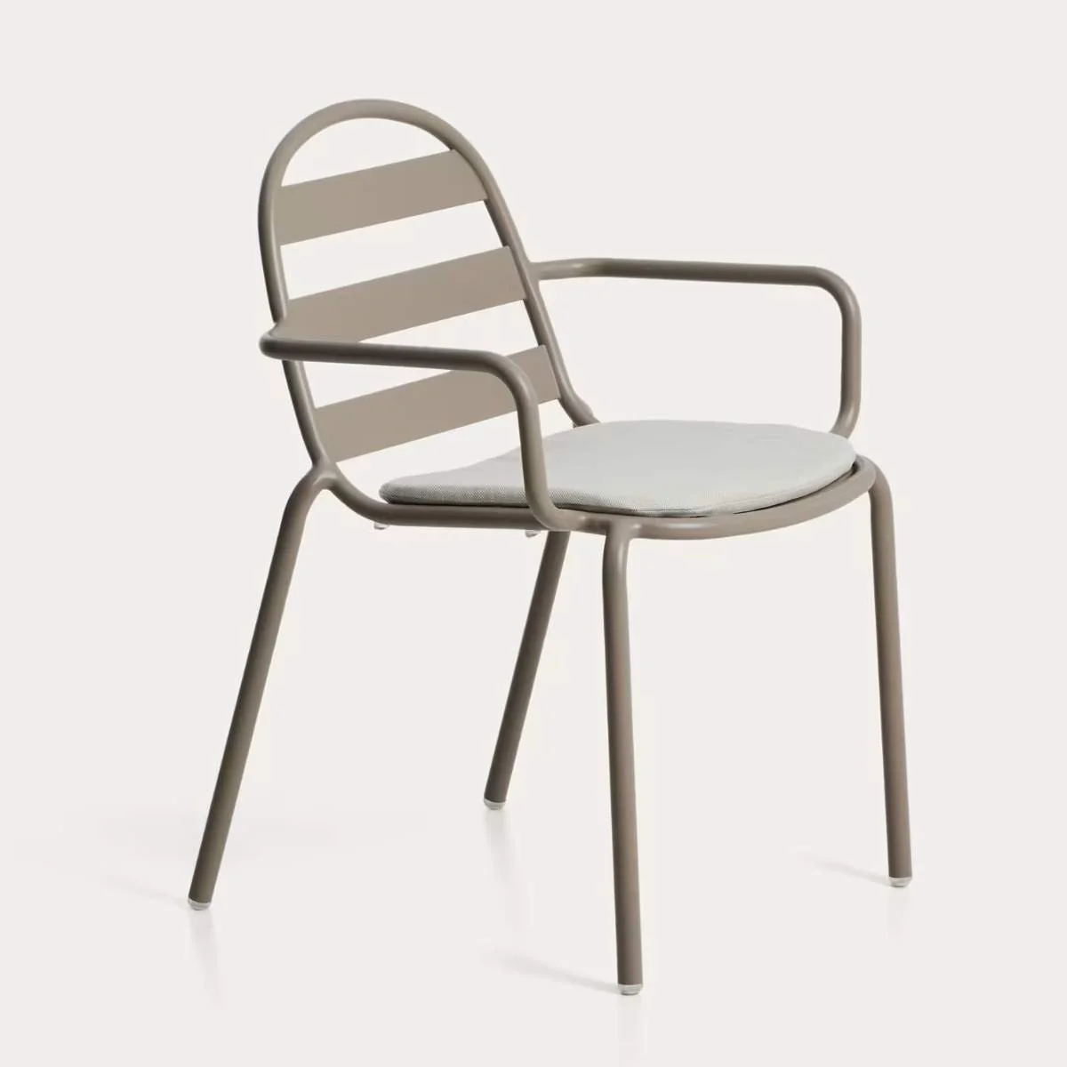 Kave Home Joncols stackable outdoor chair in aluminium with taupe painted finish