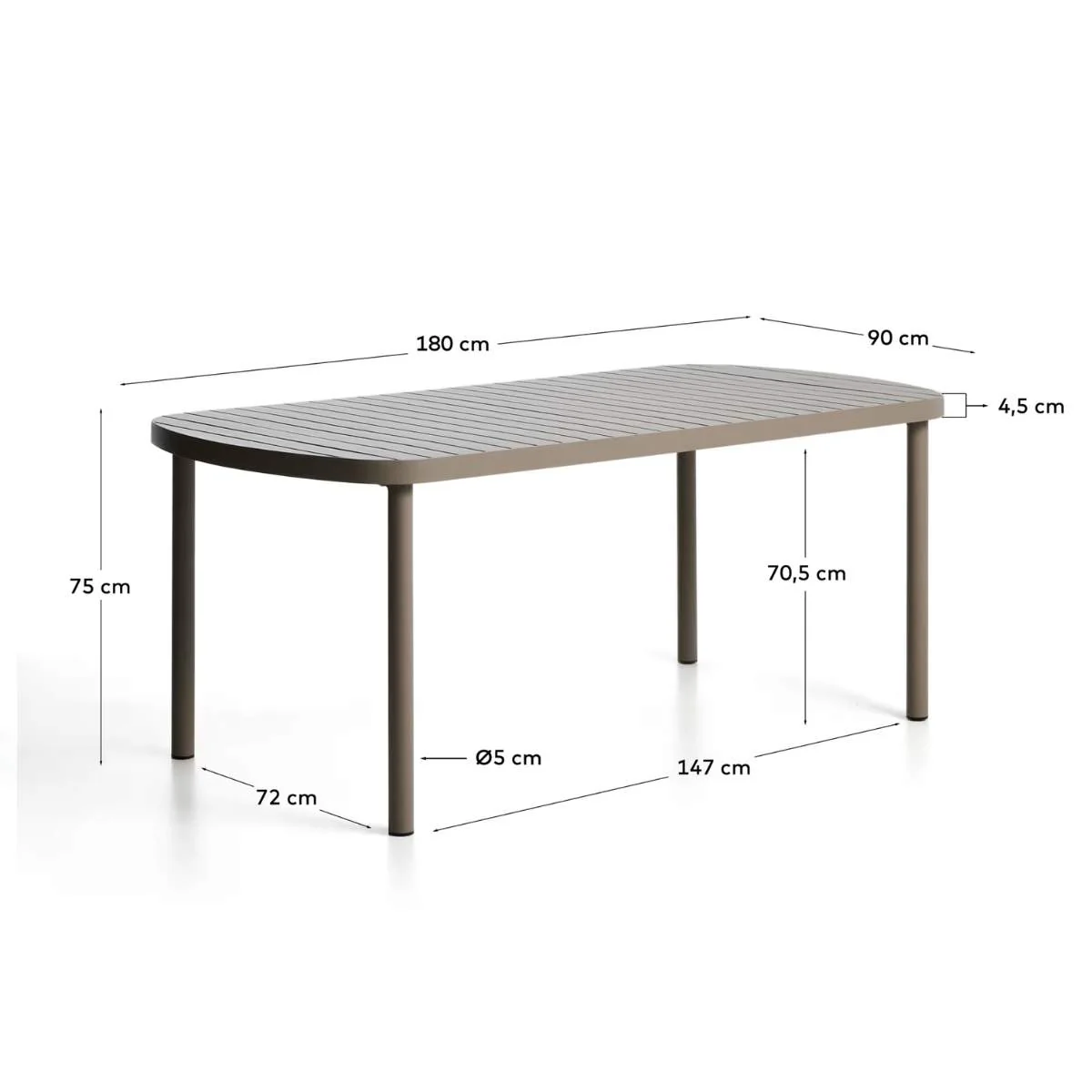 Kave Home Joncols outdoor table in aluminium with taupe painted finish 180 x 90cm - Image 5