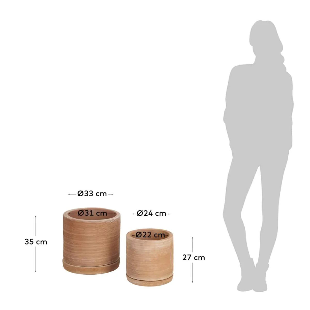 Kave Home Karlina set of 2 terracotta plant pots with dishes, Ø 33 cm / Ø 24 cm - Image 6