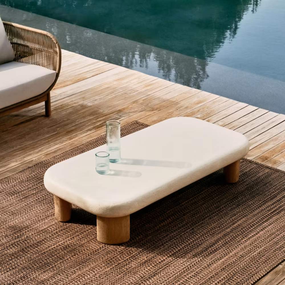 Kave Home Labra Coffee Table in Cement and Acacia Wood – 140 x 70cm - Image 9