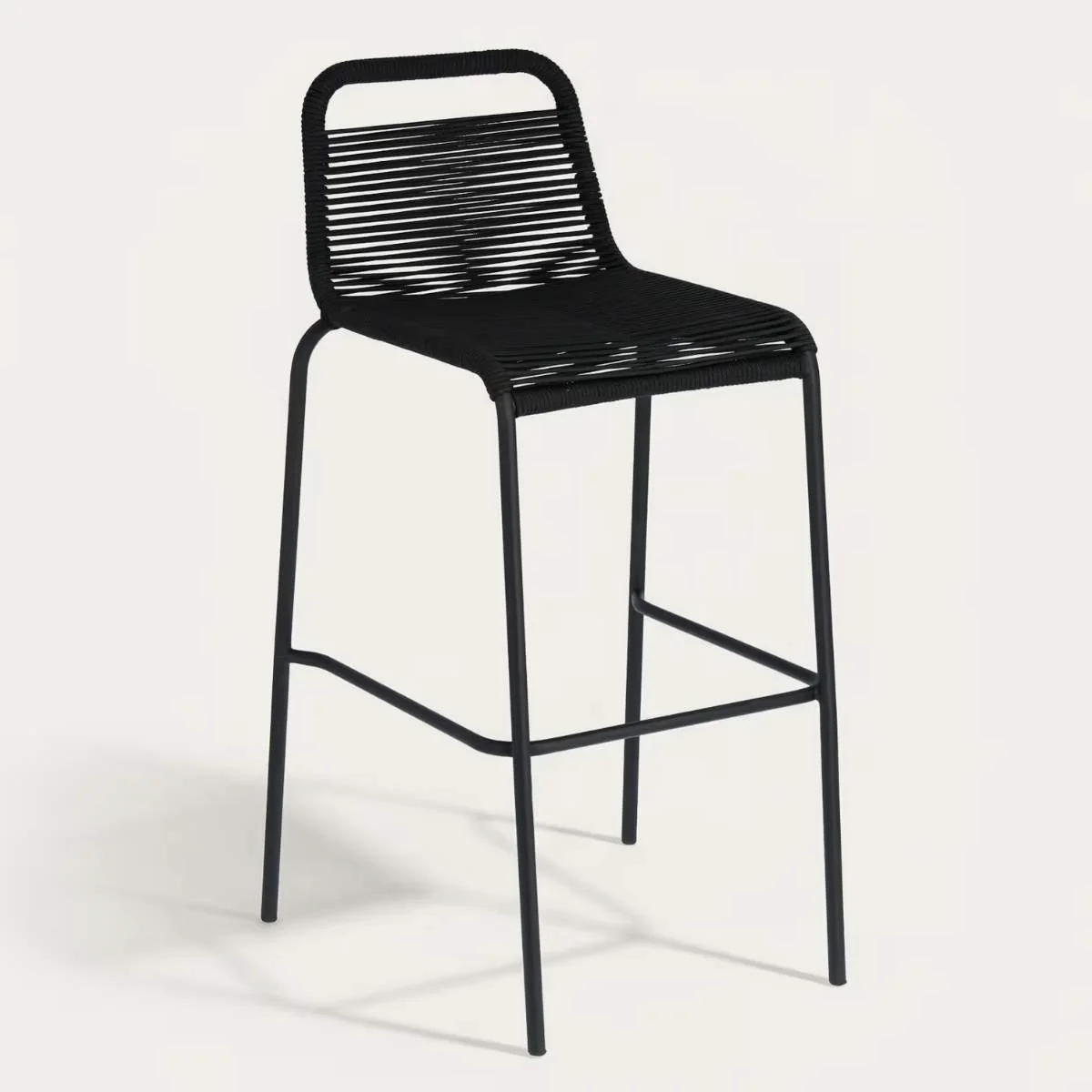 Kave Home Lambton stackable stool in brown rope and black finish steel 74 cm - Image 9