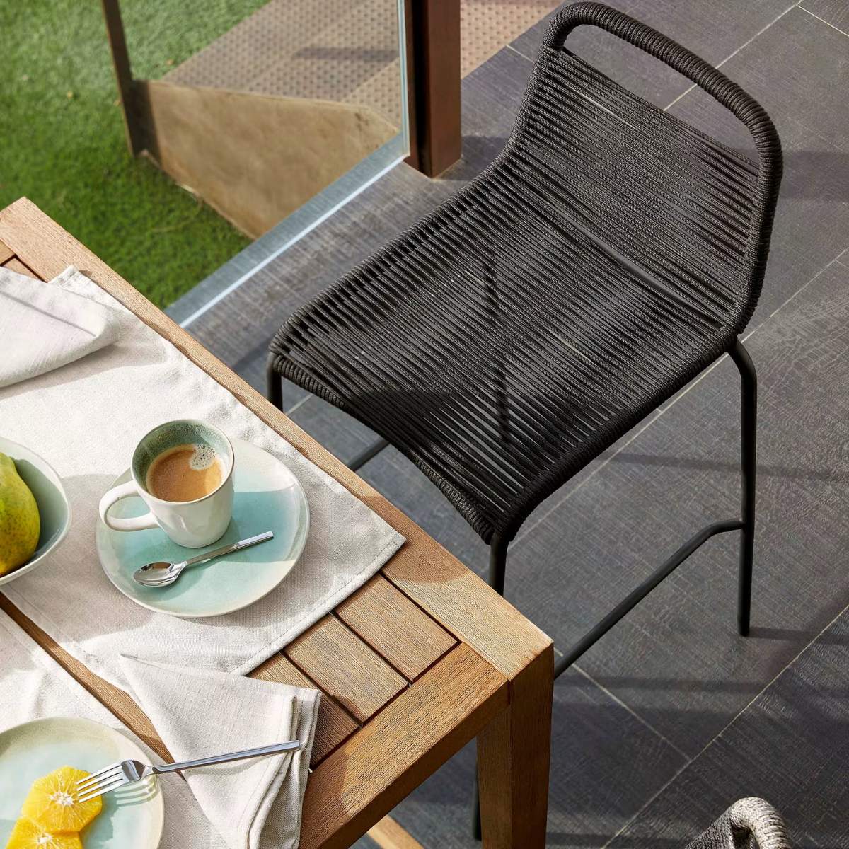 Kave Home Lambton stackable stool in brown rope and black finish steel, 62 cm - Image 18