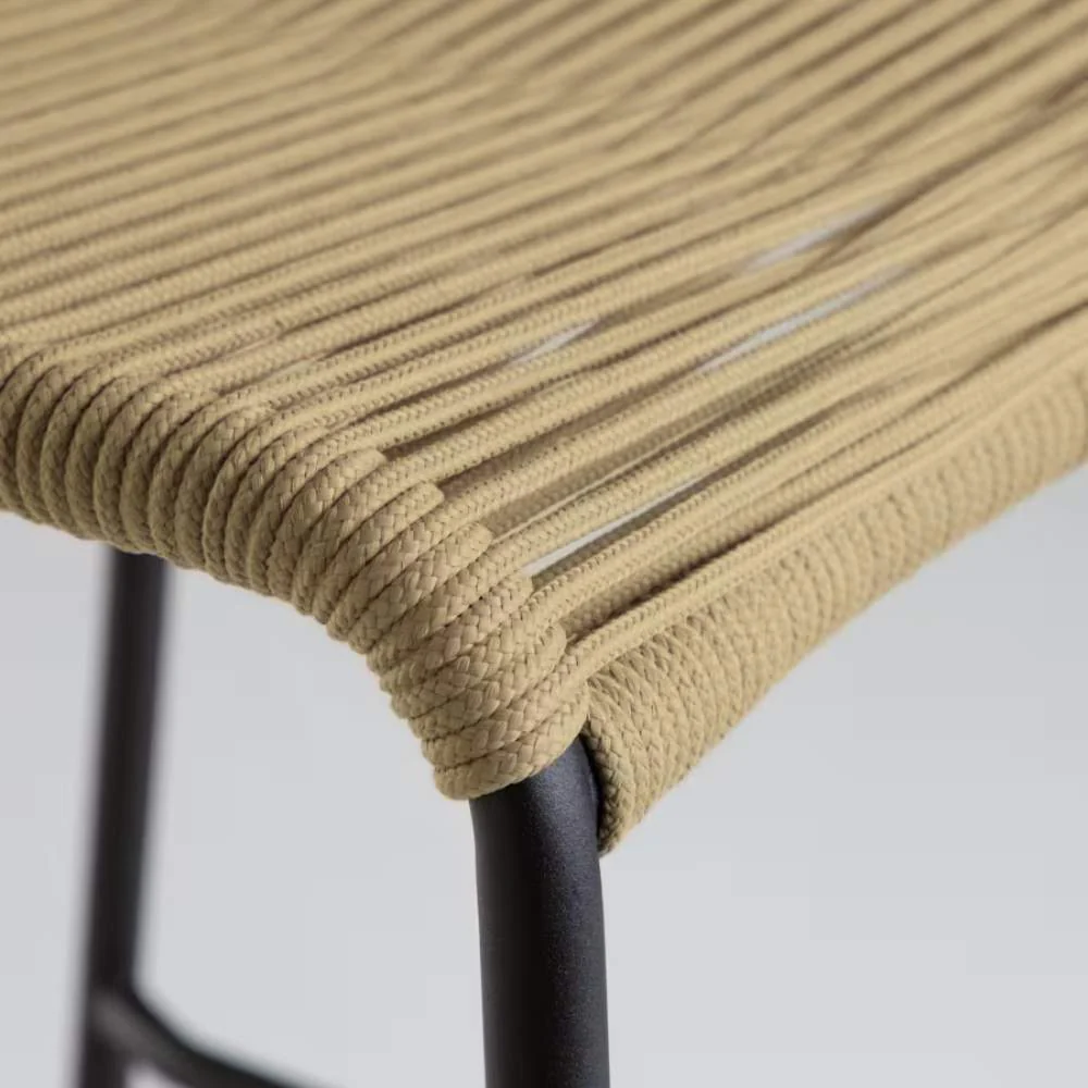Kave Home Lambton Stackable Stool – Brown Rope & Black Steel Finish, 74 cm - Image 6