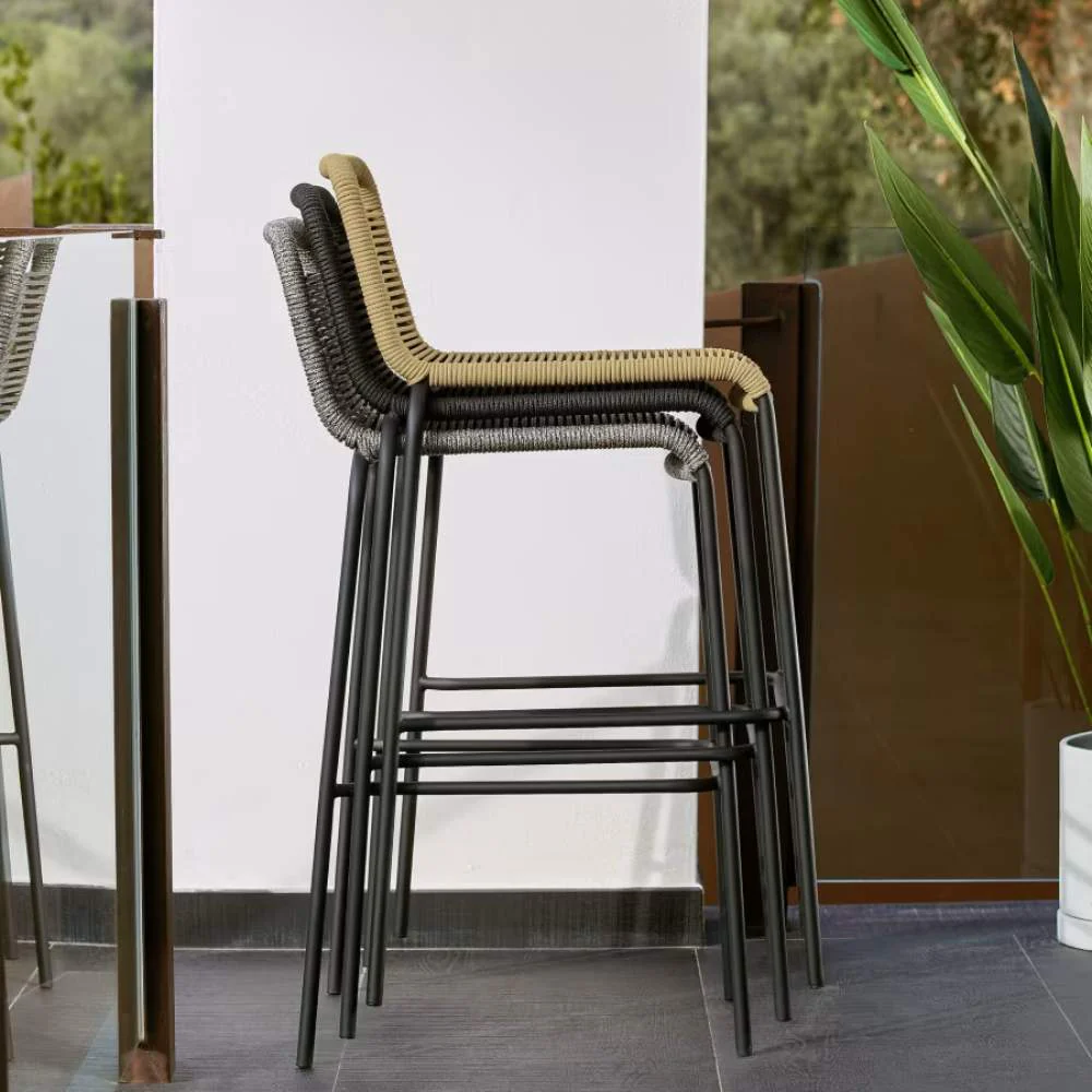 Kave Home Lambton Stackable Stool – Brown Rope & Black Steel Finish, 74 cm - Image 8