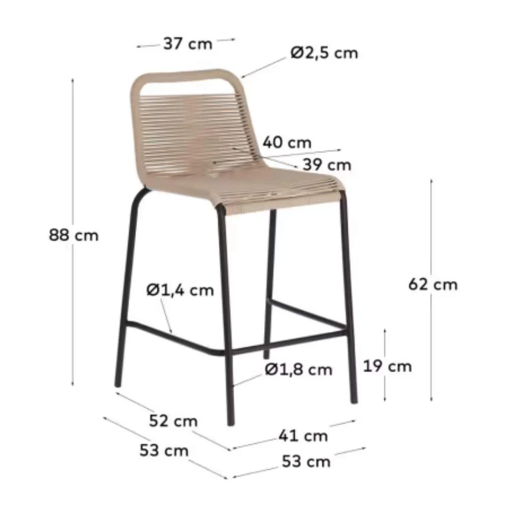 Kave Home Lambton Stackable Stool in Brown Rope and Black Finish Steel, 62 cm - Image 10