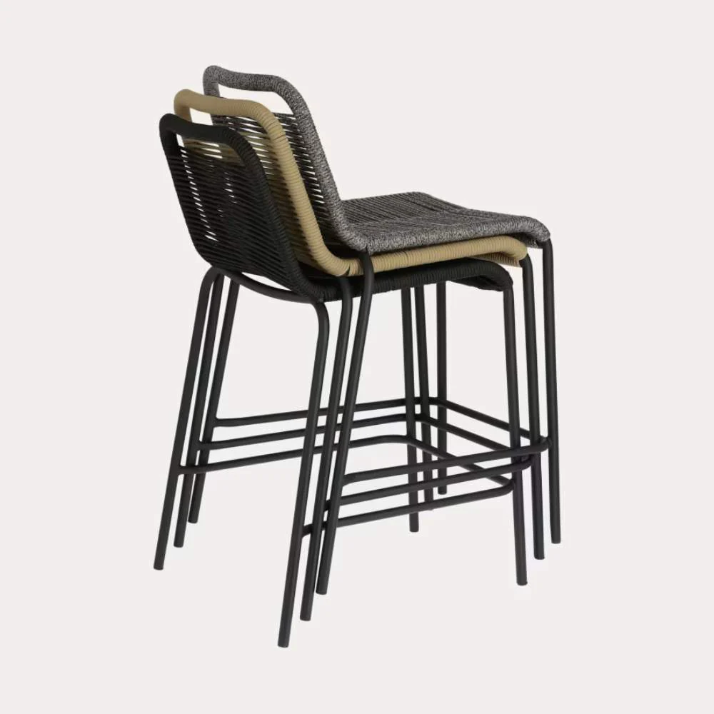 Kave Home Lambton Stackable Stool in Brown Rope and Black Finish Steel, 62 cm - Image 4