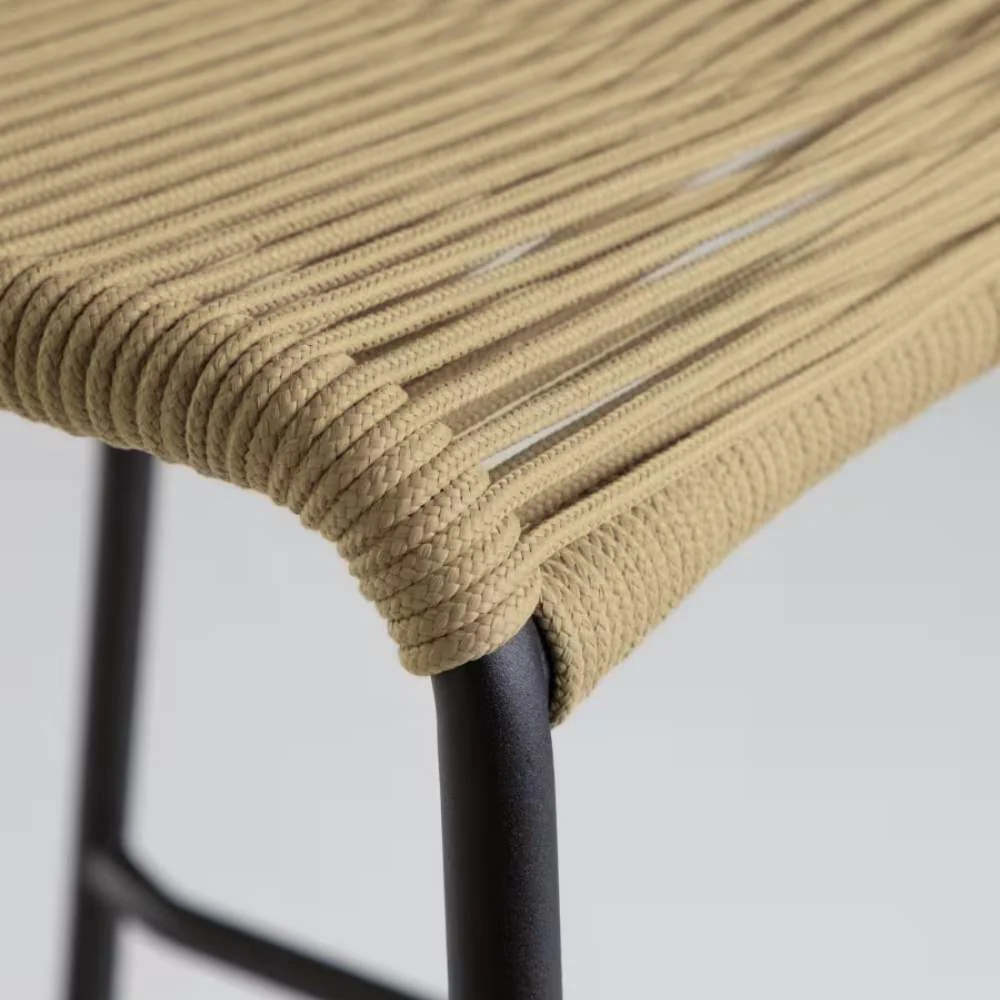 Kave Home Lambton Stackable Stool in Brown Rope and Black Finish Steel, 62 cm - Image 6