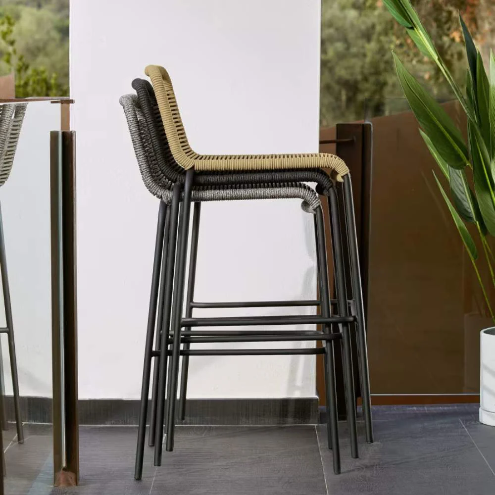 Kave Home Lambton Stackable Stool in Brown Rope and Black Finish Steel, 62 cm - Image 8