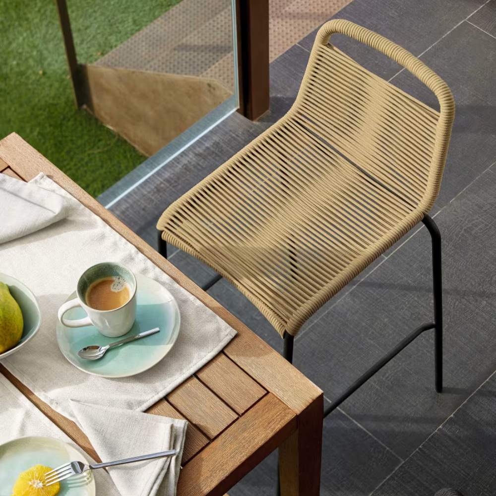 Kave Home Lambton Stackable Stool in Brown Rope and Black Finish Steel, 62 cm - Image 9