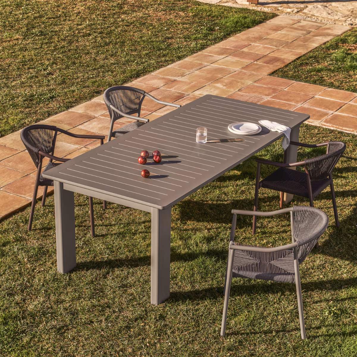 Kave Home Livorno extendable table in taupe aluminium 233(350) x 100 cm - Image 23