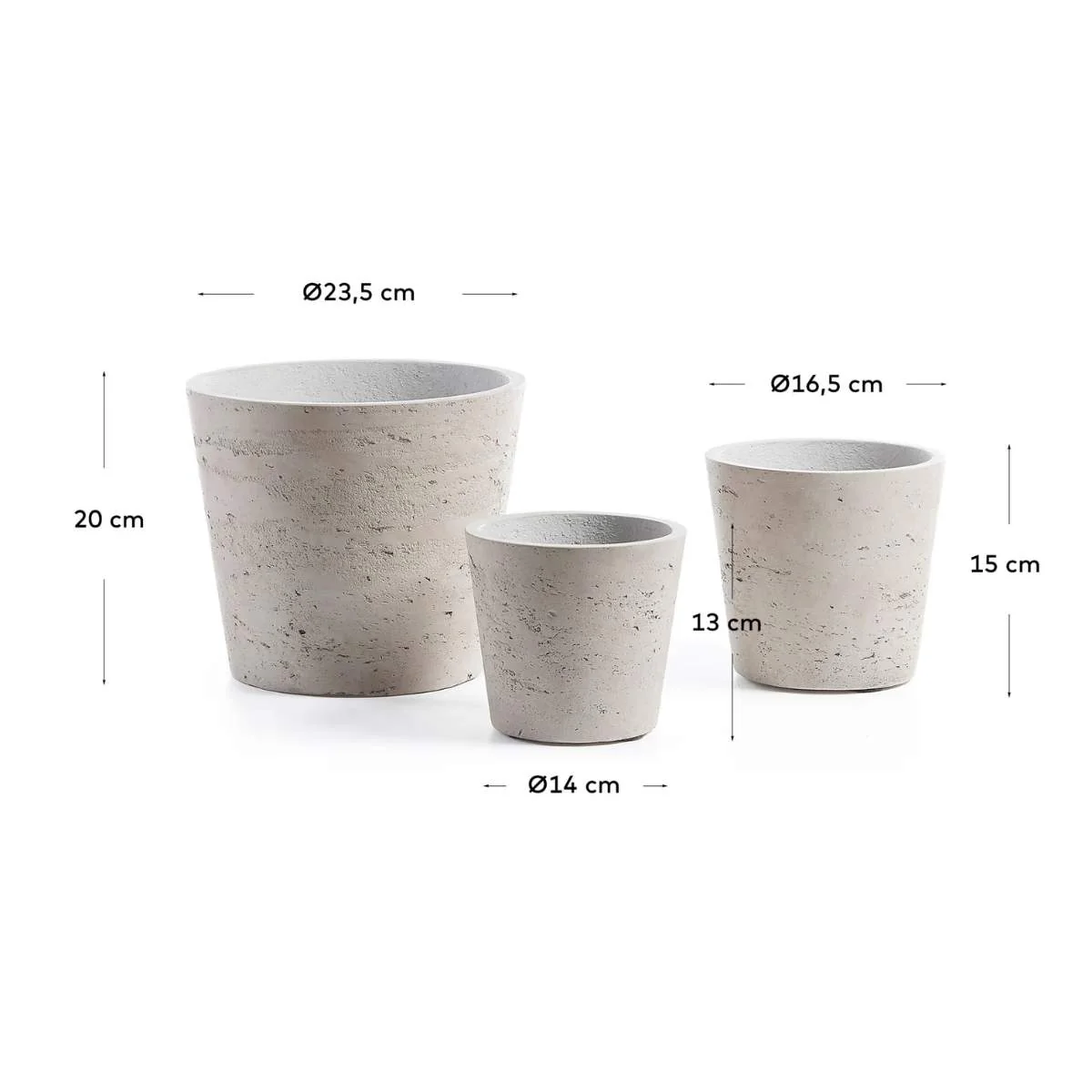 Kave Home Low set of 3 planters grey Ø 23,5 cm / Ø 16,5 cm / Ø 14 cm - Image 3