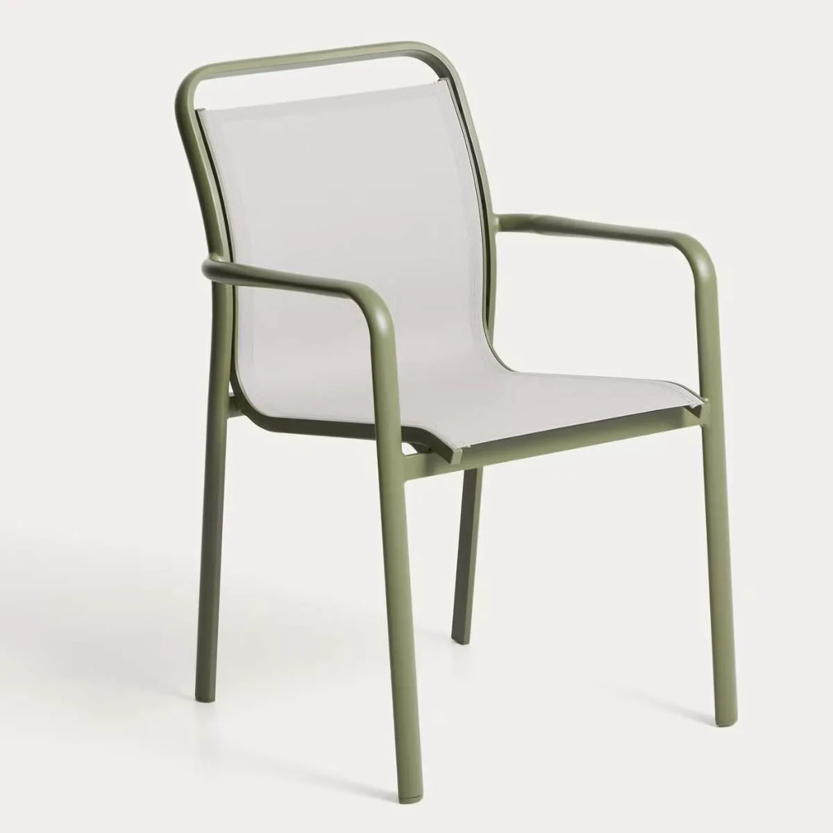 Kave Home Luri stackable chair in ecru aluminium and beige texteline - Image 2