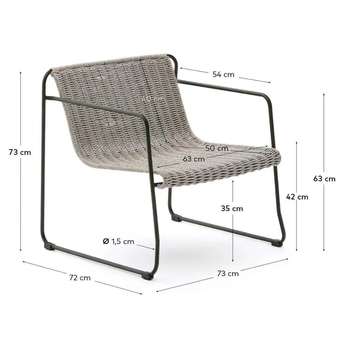 Kave Home Maurina stackable armchair in green galvanised steel and green rope cord - Image 14