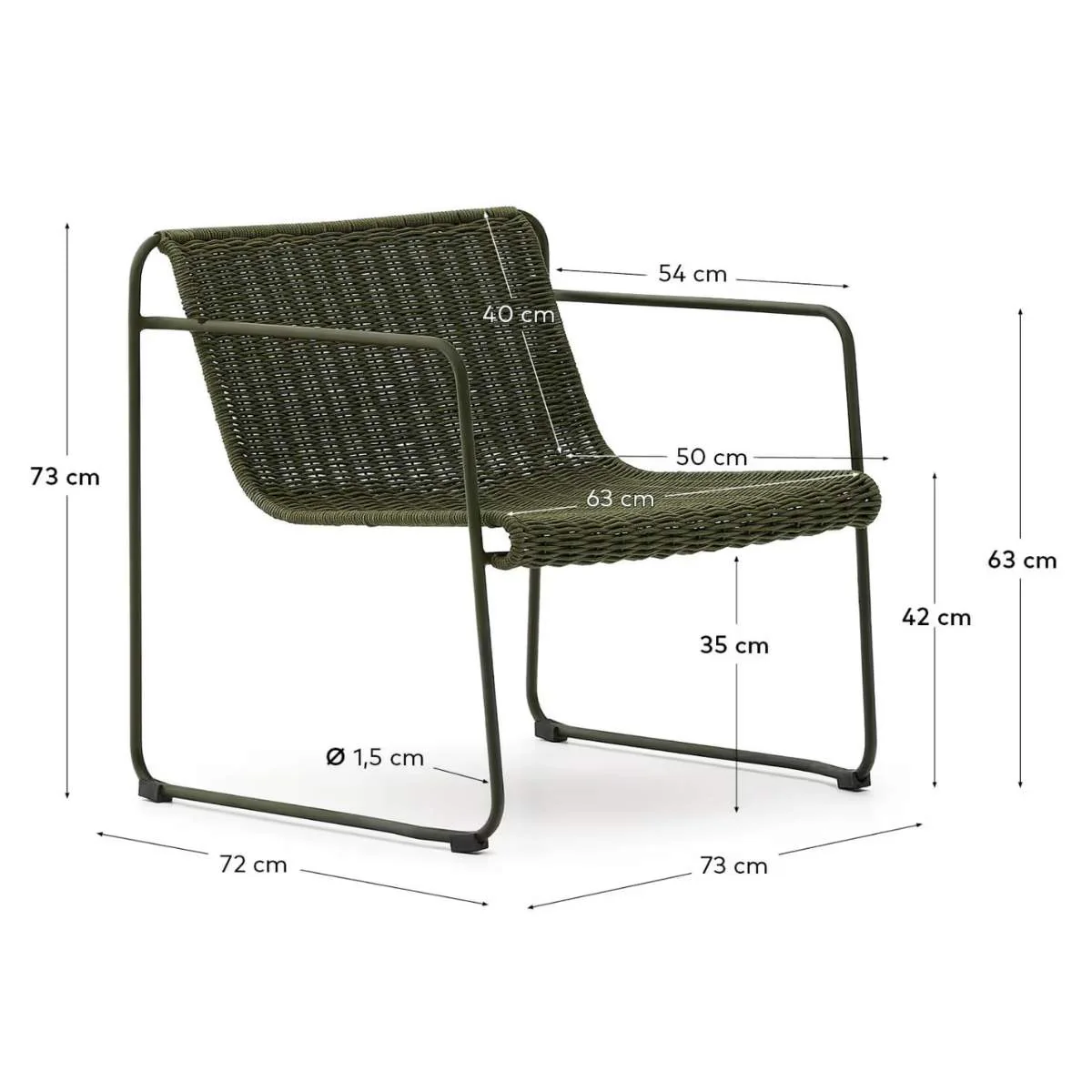 Kave Home Maurina stackable armchair in green galvanised steel and green rope cord - Image 8