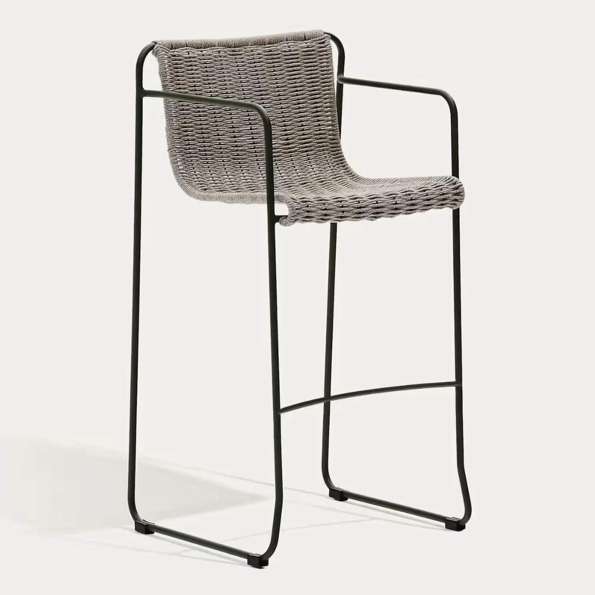 Kave Home Maurina stackable stool in green galvanised steel and green rope cord 74,5cm - Image 2