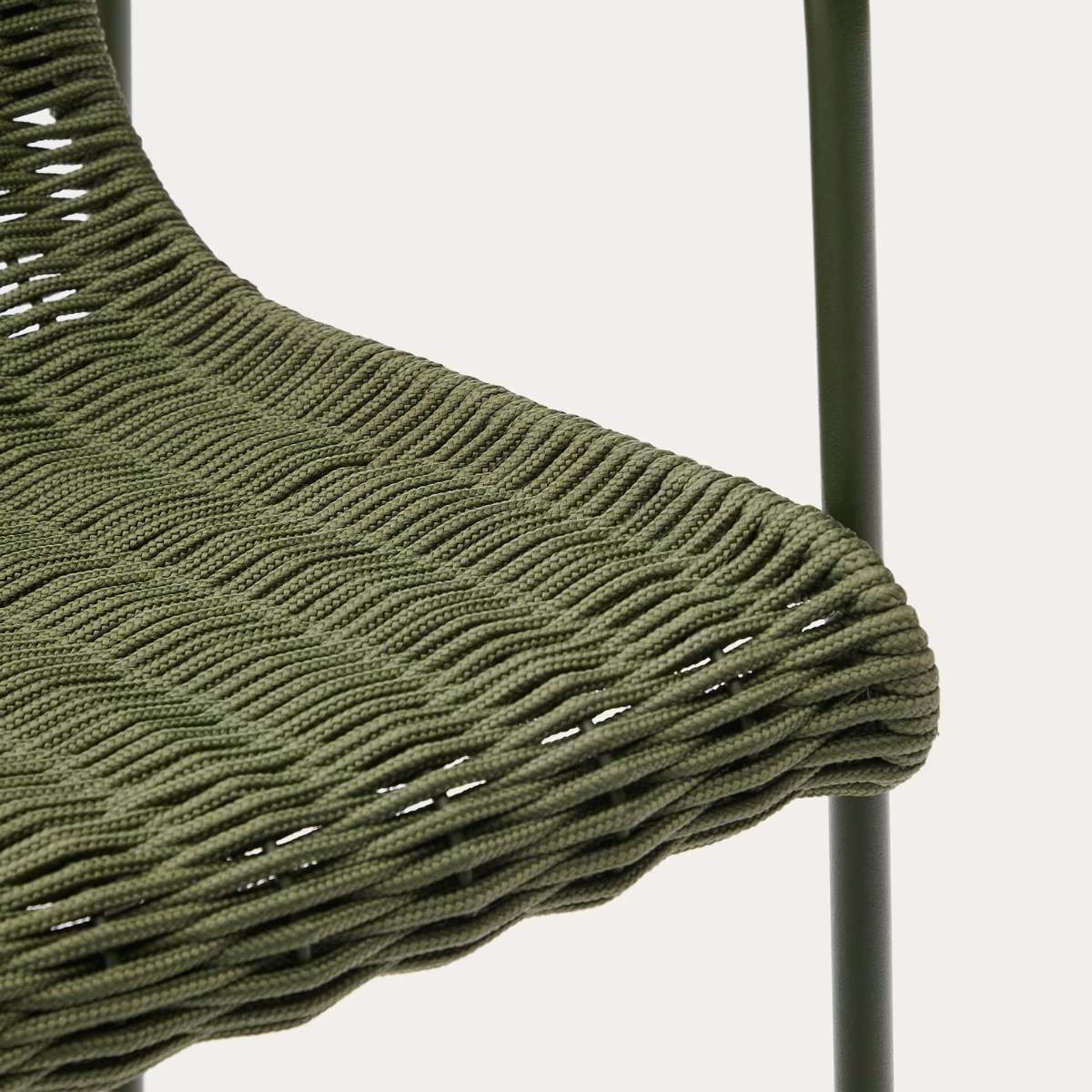 Kave Home Maurina stackable stool in green galvanised steel and green rope cord 74,5cm - Image 7