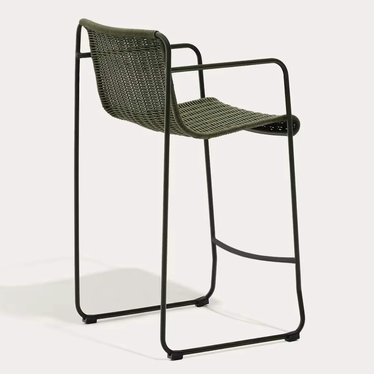 Kave Home Maurina stool in green galvanised steel and green rope cord 64,5cm - Image 4