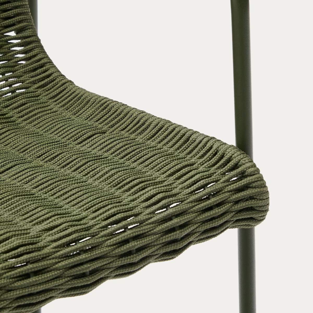 Kave Home Maurina stool in green galvanised steel and green rope cord 64,5cm - Image 7