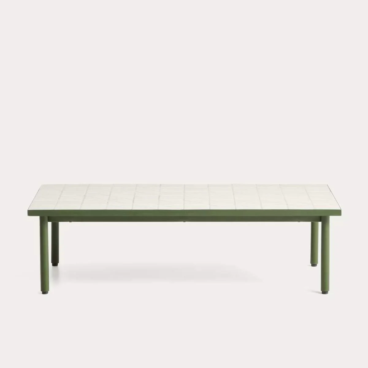 Kave Home Maurina coffee table in green galvanised steel with ecru tiles 122 x 61cm