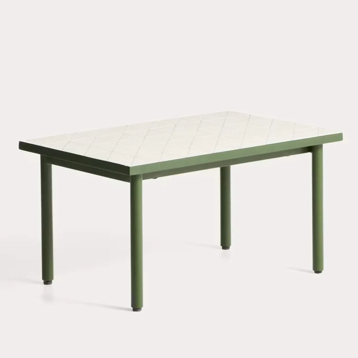 Kave Home Maurina side table in green galvanised steel with ecru tiles 81 x 51 cm - Image 2